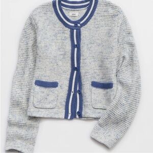 Aerie Textured Knit Cardigan with Blue Trim
